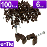 Round Brown  6mm Cable Clips Secure Fastenings Cables [100 Pack]